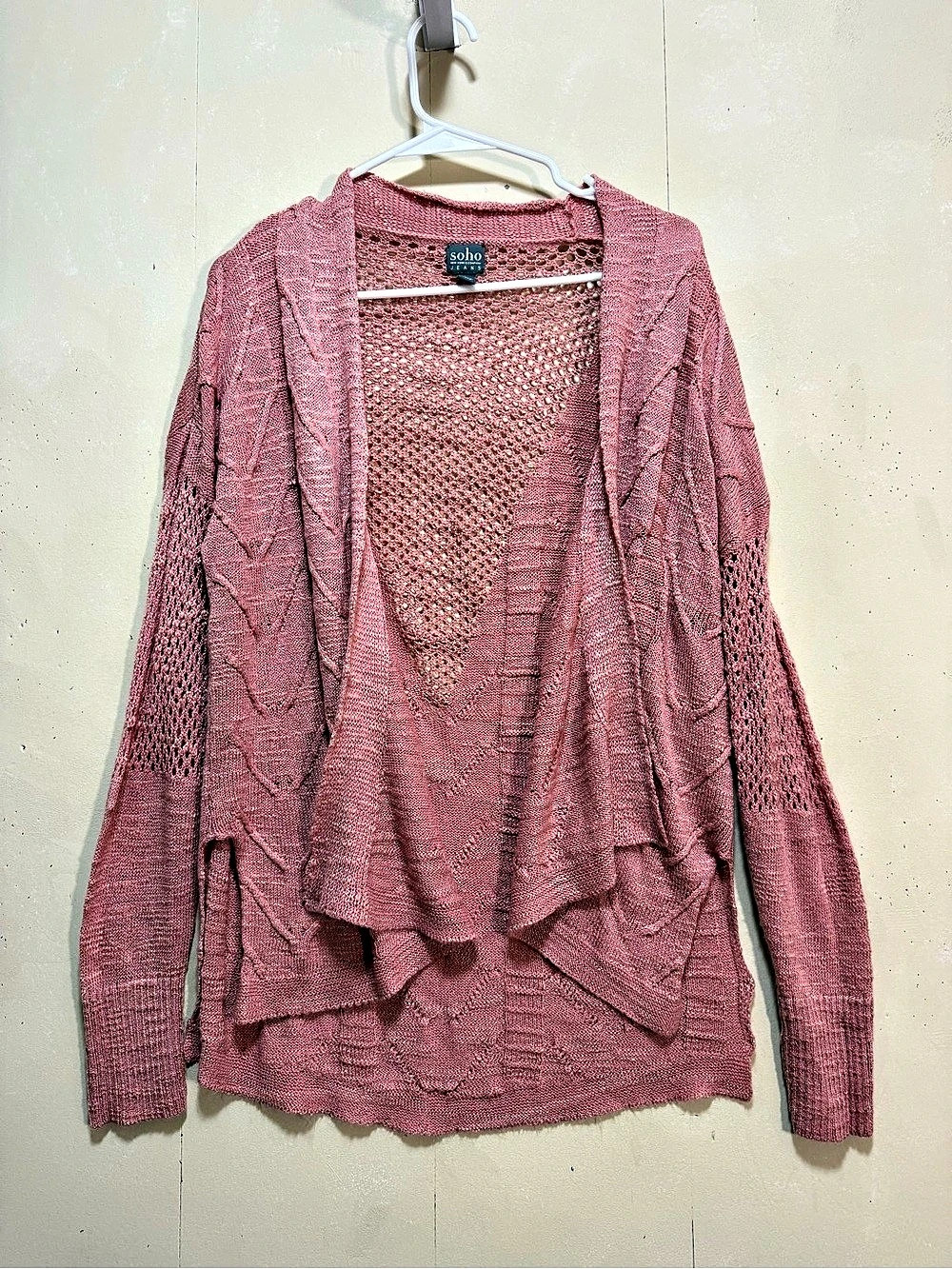 Soho NY Jeans Cardigan Open Knit Draped in Dusty Pink Size M